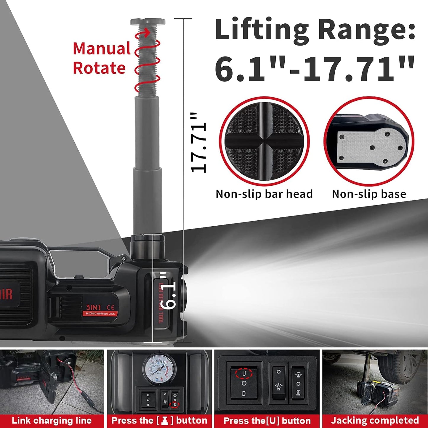 Electric Car Jack Kit 5Ton 12V Hydraulic Car Jack Lift