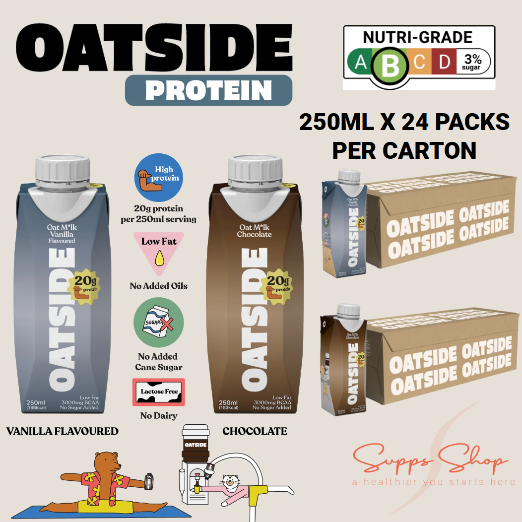 OATSIDE PROTEIN Oat Milk 250ml x 24per Carton - 20g Protein Shake Drink RTD, 3000mg BCAA, Dairy Free